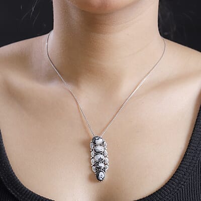 D'Joy Artisan Crafted White Buffalo 6.80 ctw Leaf Pendant without Chain in Black Oxidized Sterling Silver