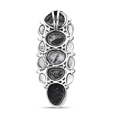 D'Joy Artisan Crafted White Buffalo 6.80 ctw Leaf Pendant without Chain in Black Oxidized Sterling Silver