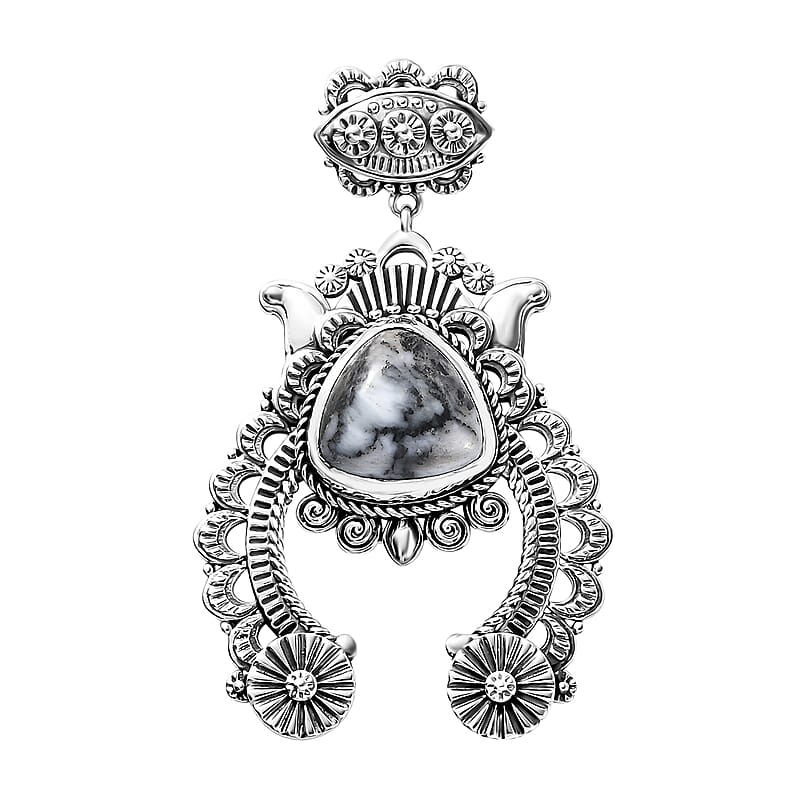 D'Joy Artisan Crafted White Buffalo Squash Blossom 10.20 ctw Pendant without Chain in Black Oxidized Sterling Silver