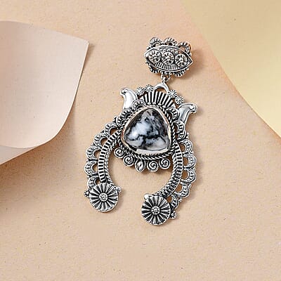 D'Joy Artisan Crafted White Buffalo Squash Blossom 10.20 ctw Pendant without Chain in Black Oxidized Sterling Silver