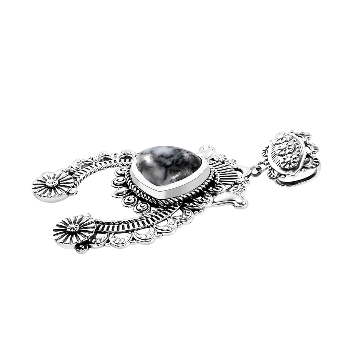 Artisan Crafted White Buffalo Squash Blossom 10.20 ctw Pendant in Black Oxidized Sterling Silver image number 3