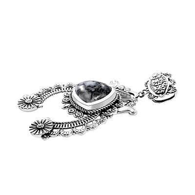 D'Joy Artisan Crafted White Buffalo Squash Blossom 10.20 ctw Pendant without Chain in Black Oxidized Sterling Silver