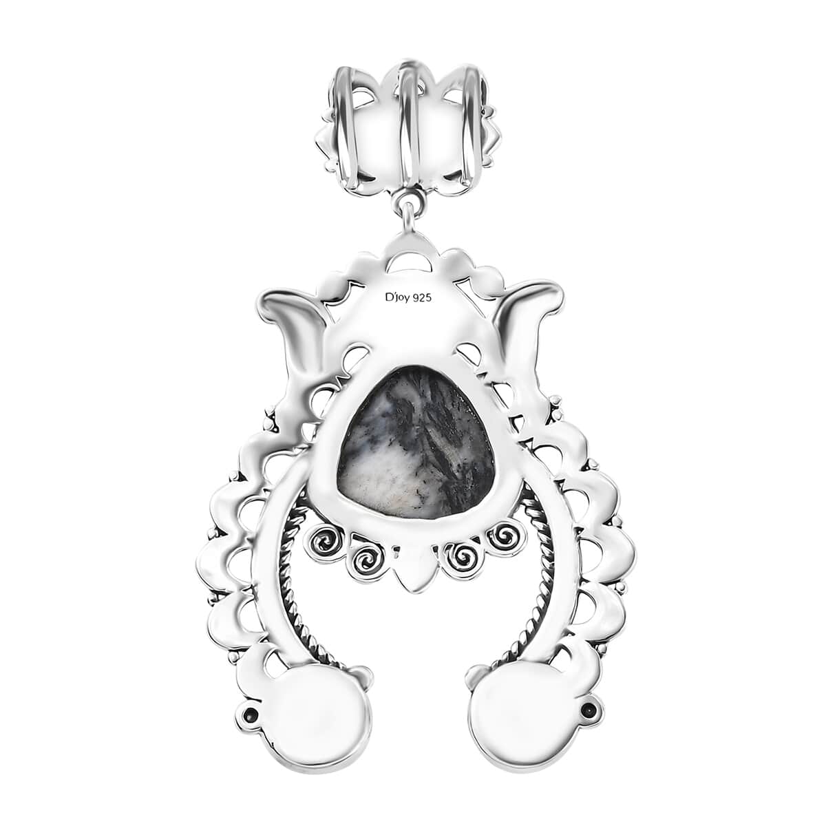 Artisan Crafted White Buffalo Squash Blossom 10.20 ctw Pendant in Black Oxidized Sterling Silver image number 4