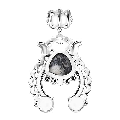 D'Joy Artisan Crafted White Buffalo Squash Blossom 10.20 ctw Pendant without Chain in Black Oxidized Sterling Silver