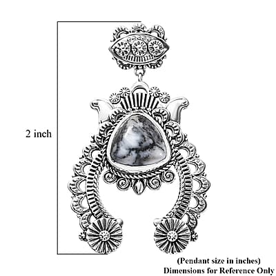 D'Joy Artisan Crafted White Buffalo Squash Blossom 10.20 ctw Pendant without Chain in Black Oxidized Sterling Silver