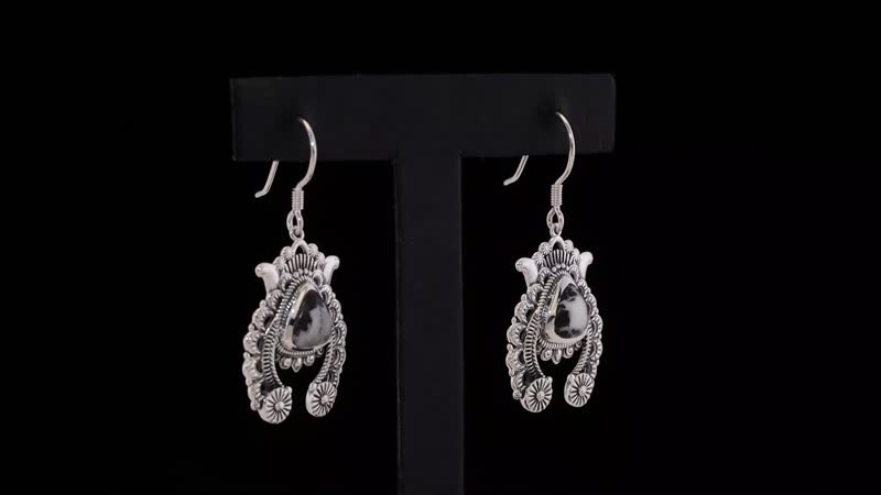D'Joy Artisan Crafted White Buffalo 6.15 ctw Squash Blossom Earrings in Black Oxidized Sterling Silver