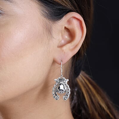 D'Joy Artisan Crafted White Buffalo 6.15 ctw Squash Blossom Earrings in Black Oxidized Sterling Silver