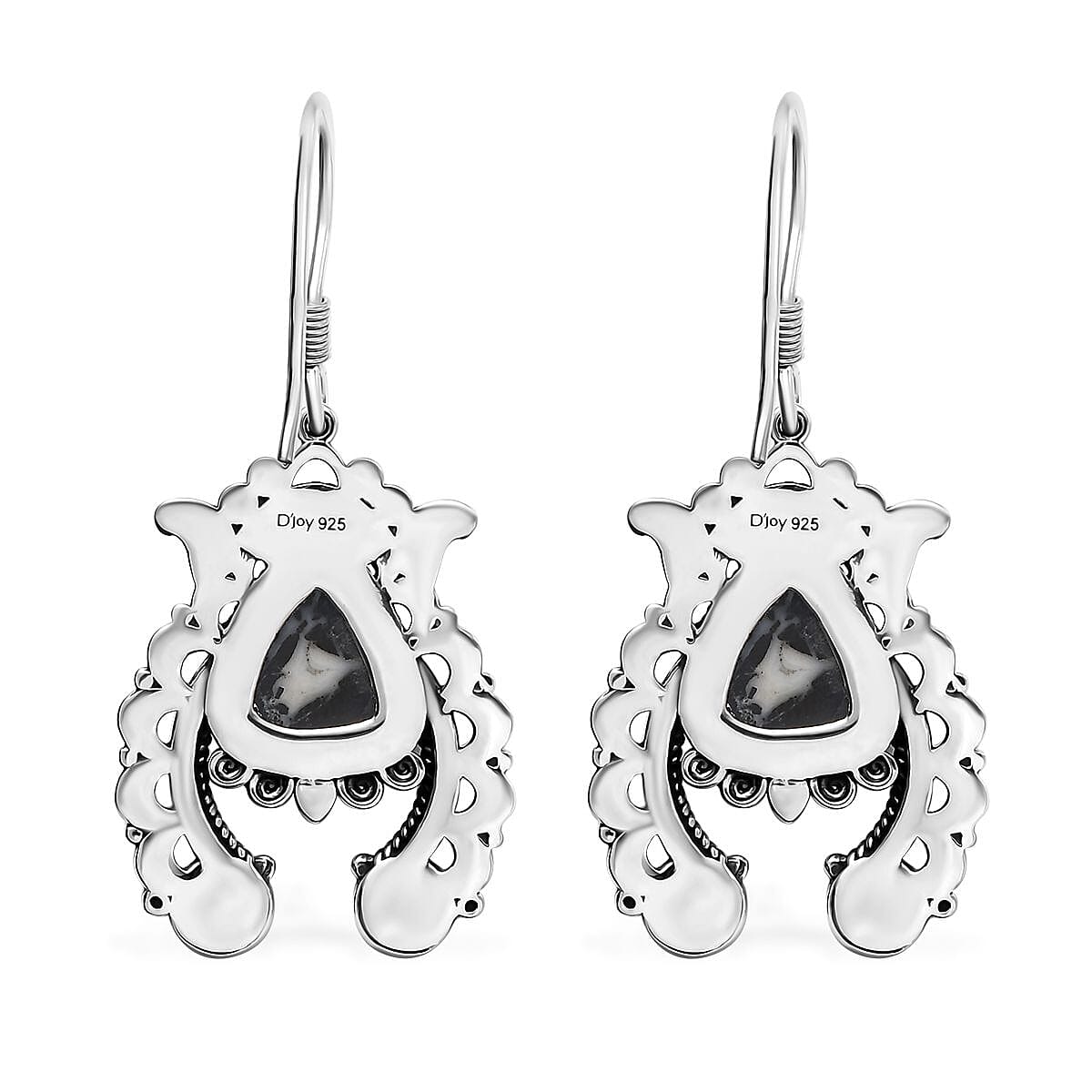 D'Joy Artisan Crafted White Buffalo 6.15 ctw Squash Blossom Earrings in Black Oxidized Sterling Silver