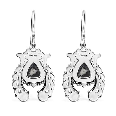 D'Joy Artisan Crafted White Buffalo 6.15 ctw Squash Blossom Earrings in Black Oxidized Sterling Silver