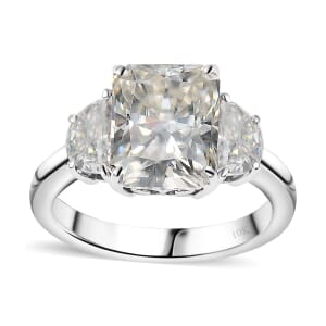 Radiant Cut Moissanite 4.35 ctw Trilogy Ring in 10K White Gold (Size 8.5)