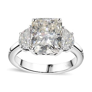 Radiant Cut Moissanite 4.35 ctw Trilogy Ring in 10K White Gold (Size 9.5)