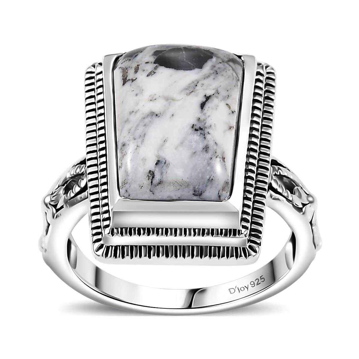 White Buffalo Solitaire Ring in Black Oxidized Sterling Silver (Size 10.0) 7.70 ctw image number 0