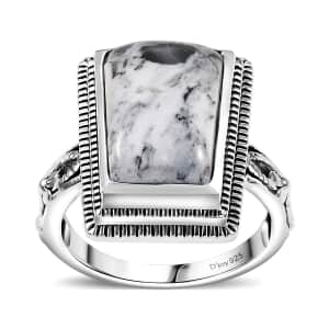 Artisan Crafted White Buffalo 7.70 ctw Floral Ring in Black Oxidized Sterling Silver (Size 10.0)