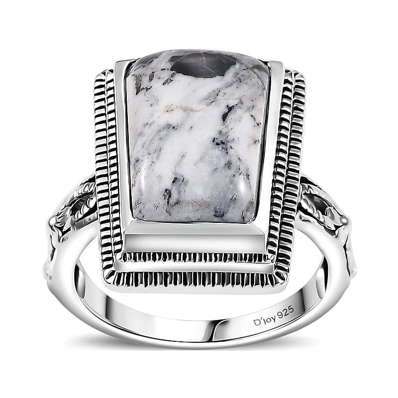 D'Joy Artisan Crafted White Buffalo 7.70 ctw Floral Ring in Black Oxidized Sterling Silver (Size 10.0)