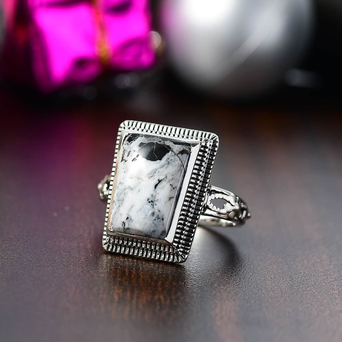 White Buffalo Solitaire Ring in Black Oxidized Sterling Silver (Size 10.0) 7.70 ctw image number 1