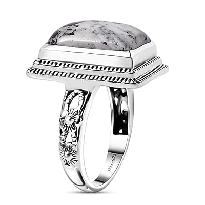 D'Joy Artisan Crafted White Buffalo 7.70 ctw Floral Ring in Black Oxidized Sterling Silver (Size 10.0)