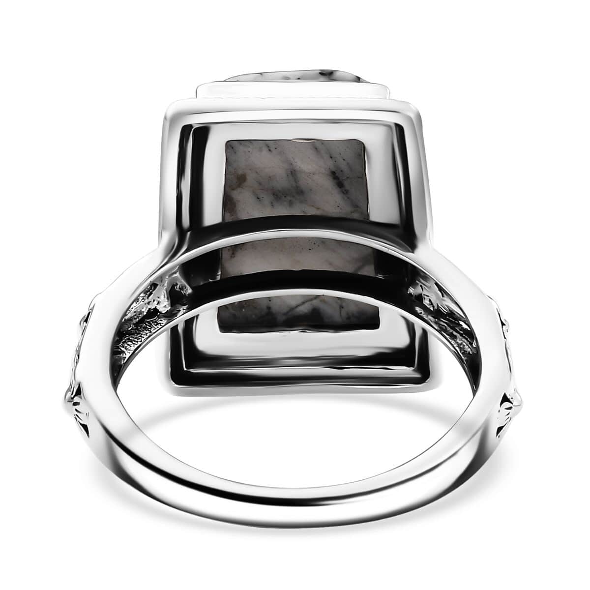 White Buffalo Solitaire Ring in Black Oxidized Sterling Silver (Size 10.0) 7.70 ctw image number 4