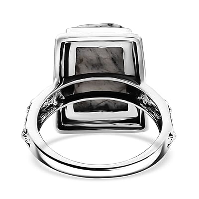 D'Joy Artisan Crafted White Buffalo 7.70 ctw Floral Ring in Black Oxidized Sterling Silver (Size 10.0)