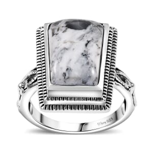 Artisan Crafted White Buffalo 7.70 ctw Floral Ring in Black Oxidized Sterling Silver (Size 7.0)
