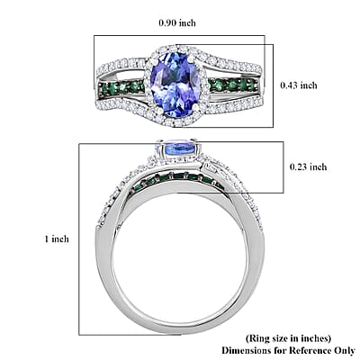 D'Joy Tanzanite and Multi Gemstone 2.00 ctw Split Shank Halo Ring in Rhodium Over Sterling Silver (Size 10.0)
