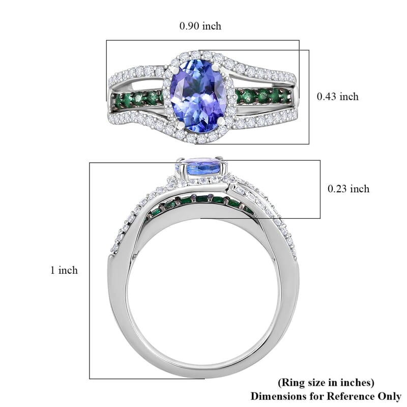D'Joy Tanzanite and Multi Gemstone 2.00 ctw Split Shank Halo Ring in Rhodium Over Sterling Silver (Size 10.0)