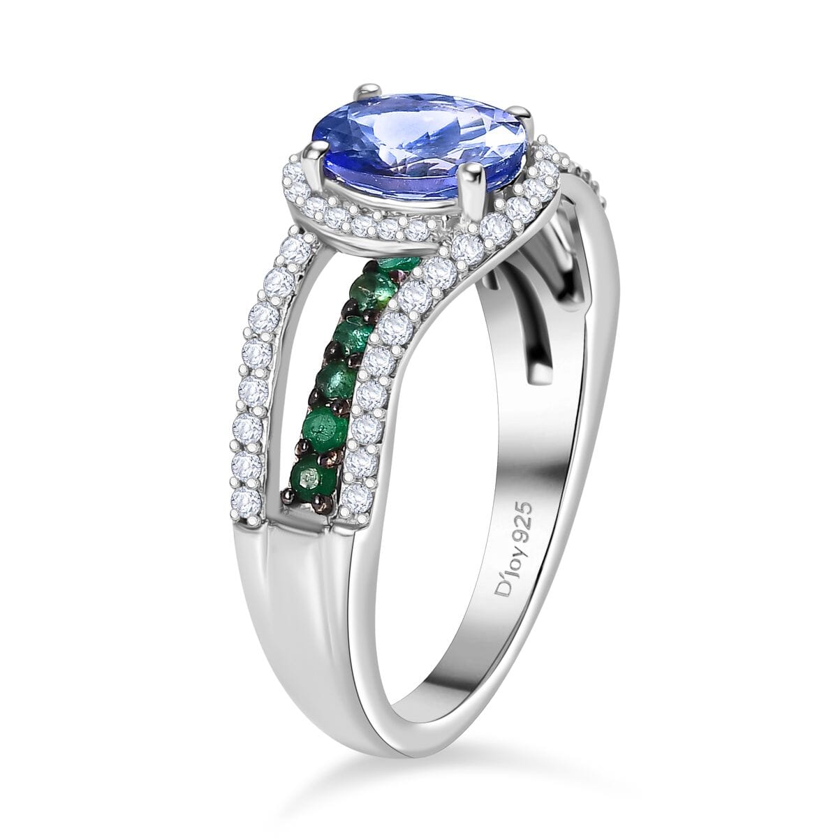 Tanzanite and Multi Gemstone 2.00 ctw Split Shank Halo Ring in Rhodium Over Sterling Silver (Size 7.0) image number 3