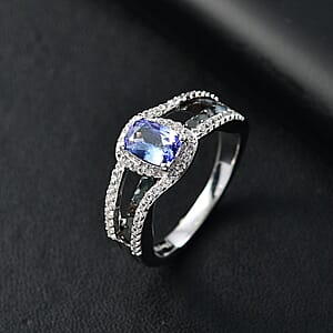 TLV Tanzanite, Multi Gemstone Ring in Rhodium Over Sterling Silver (Size 5.0) 1.70 ctw