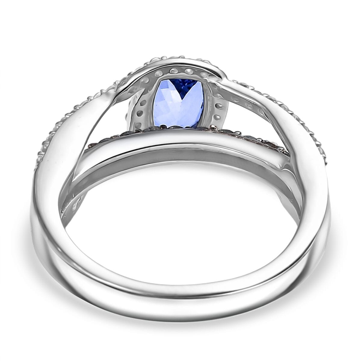 Tanzanite and Multi Gemstone 1.70 ctw Split Shank Halo Ring in Rhodium Over Sterling Silver (Size 9.0) image number 4