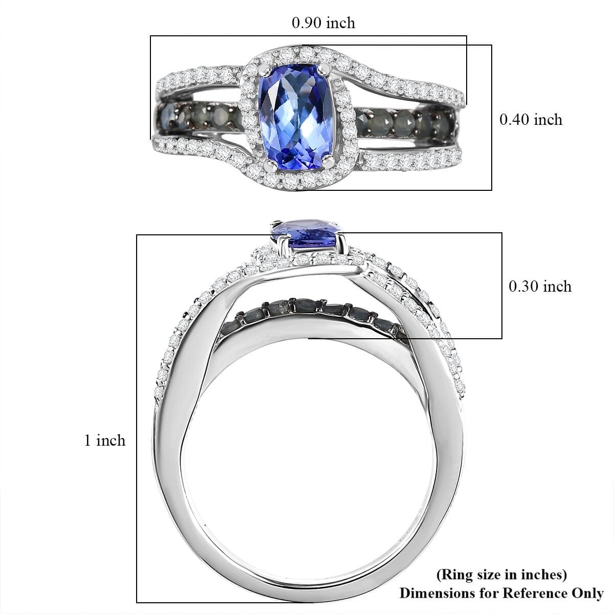 Tanzanite and Multi Gemstone 1.70 ctw Split Shank Halo Ring in Rhodium Over Sterling Silver (Size 9.0) image number 5