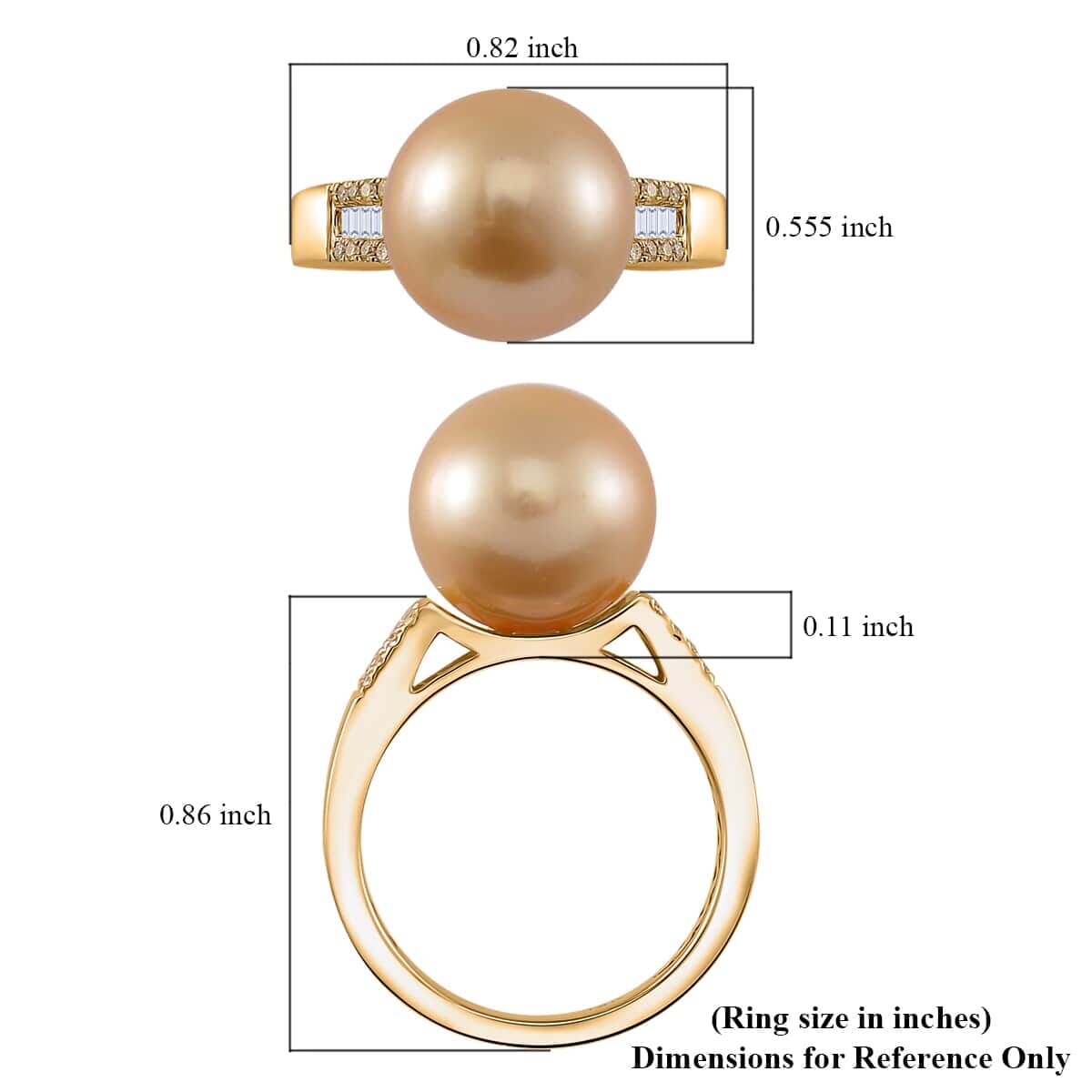 Luxoro South Sea Golden Cultured Pearl, Natural Yellow and White Diamond 0.12 ctw Ring in 14K Yellow Gold (Size 10.5) image number 5