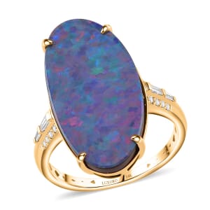 Luxoro AAA Boulder Opal Doublet and I2 Diamond 7.50 ctw Ring in 14K Yellow Gold (Size 5.5)