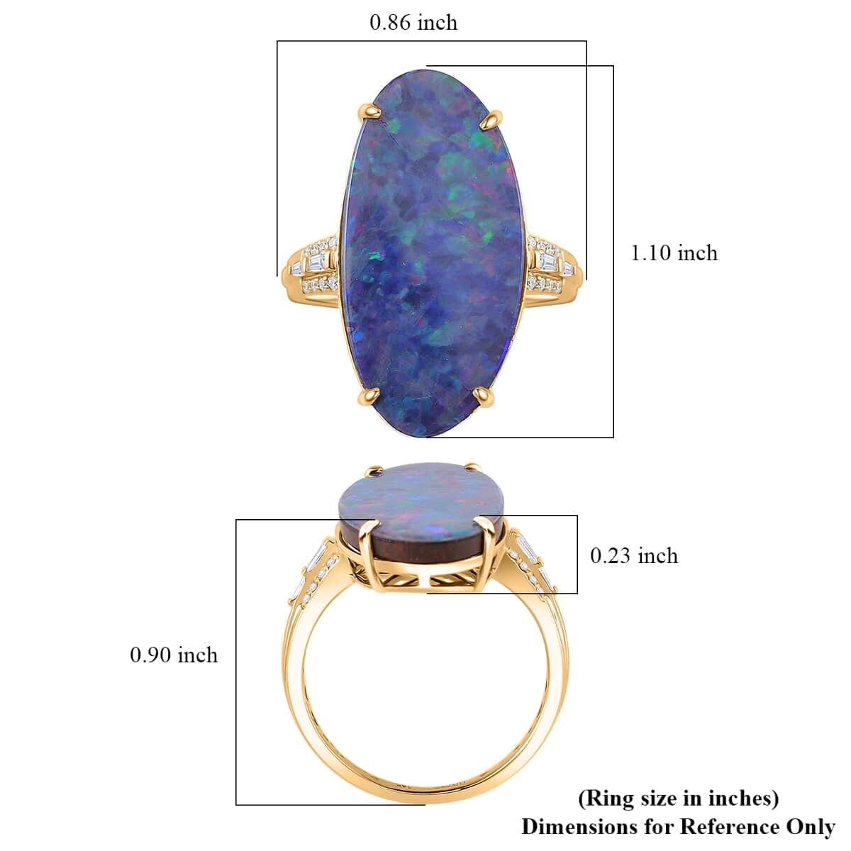 Luxoro AAA Boulder Opal Doublet and I2 Diamond 7.50 ctw Ring in 14K Yellow Gold (Size 5.5) image number 5