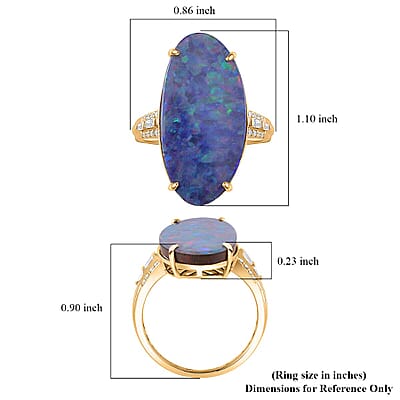 Luxoro AAA Boulder Opal Doublet and I2 Diamond 7.50 ctw Ring in 14K Yellow Gold (Size 10.0)