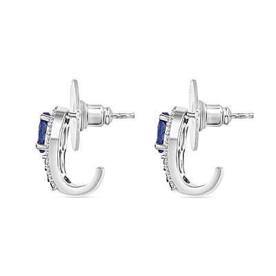 D'Joy Tanzanite and Multi Genstone 1.50 ctw J-Hoop Earrings in Rhodium Over Sterling Silver