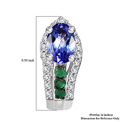 D'Joy Tanzanite and Multi Genstone 1.50 ctw J-Hoop Earrings in Rhodium Over Sterling Silver