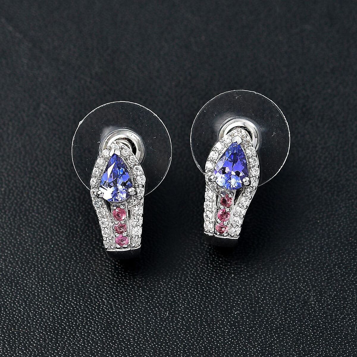 D'Joy Tanzanite and Multi Genstone 1.30 ctw J-Hoop Earrings in Rhodium Over Sterling Silver image number 1