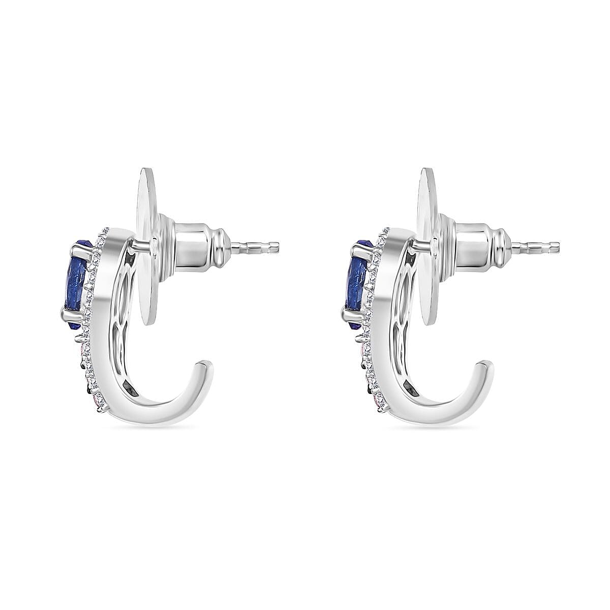 D'Joy Tanzanite and Multi Genstone 1.30 ctw J-Hoop Earrings in Rhodium Over Sterling Silver image number 3