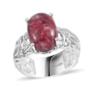 Norwegian Thulite 8.50 ctw Solitaire Ring in Rhodium Over Sterling Silver (Size 10.0)