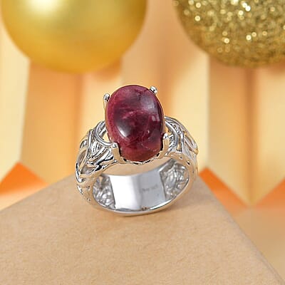 D'Joy Norwegian Thulite 8.50 ctw Solitaire Ring in Rhodium Over Sterling Silver (Size 10.0)