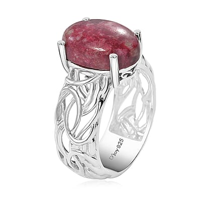 D'Joy Norwegian Thulite 8.50 ctw Solitaire Ring in Rhodium Over Sterling Silver (Size 10.0)