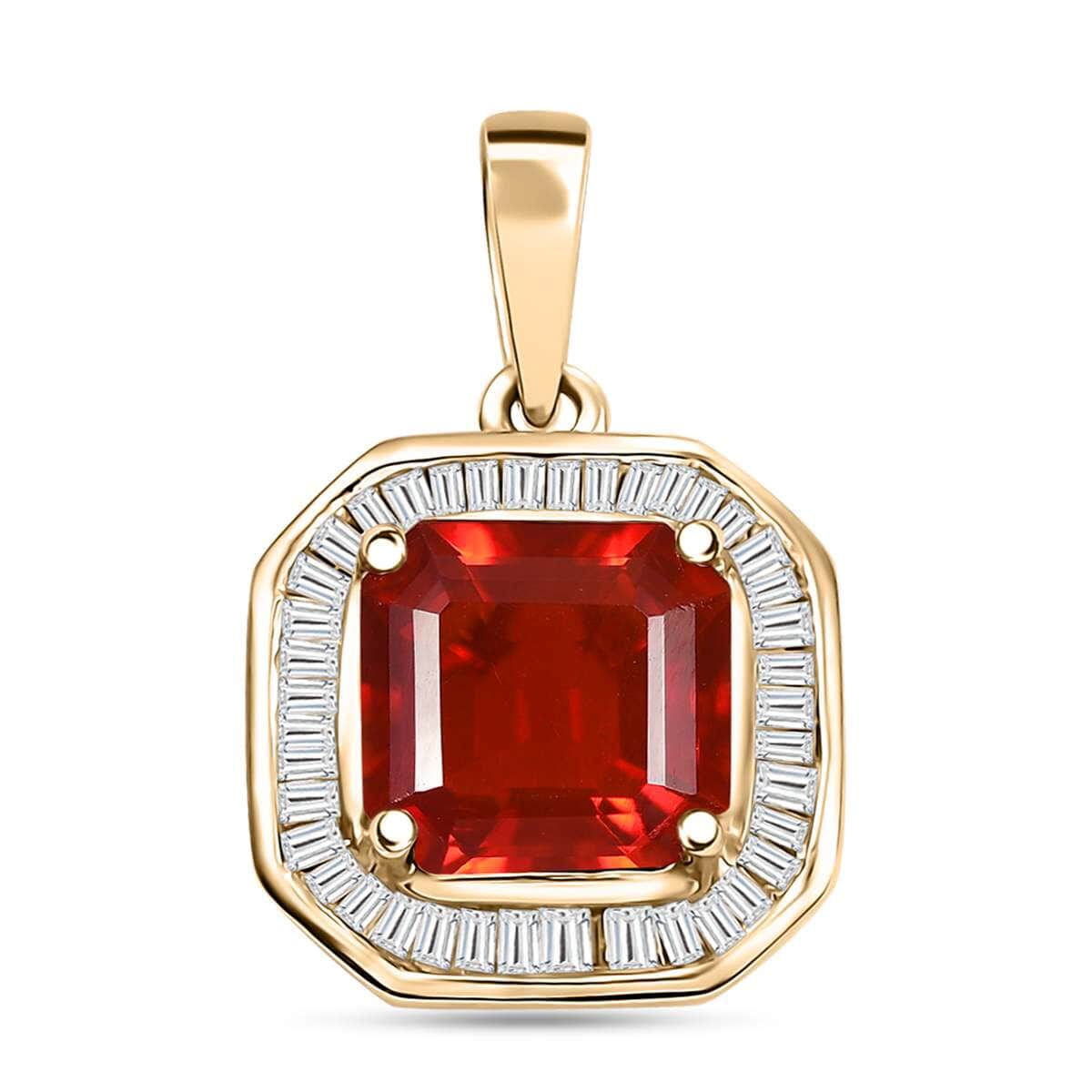 Doorbuster Luxoro Premium Crimson Fire Opal and Diamond 1.85 ctw Halo Pendant in 10K Yellow Gold image number 0