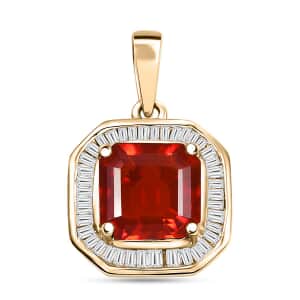 Doorbuster Luxoro Premium Crimson Fire Opal and Diamond 1.85 ctw Halo Pendant in 10K Yellow Gold