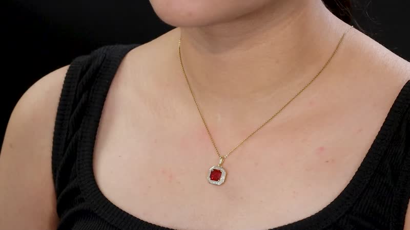 Luxoro Premium Crimson Fire Opal and Diamond 1.85 ctw Halo Pendant without Chain in 10K Yellow Gold