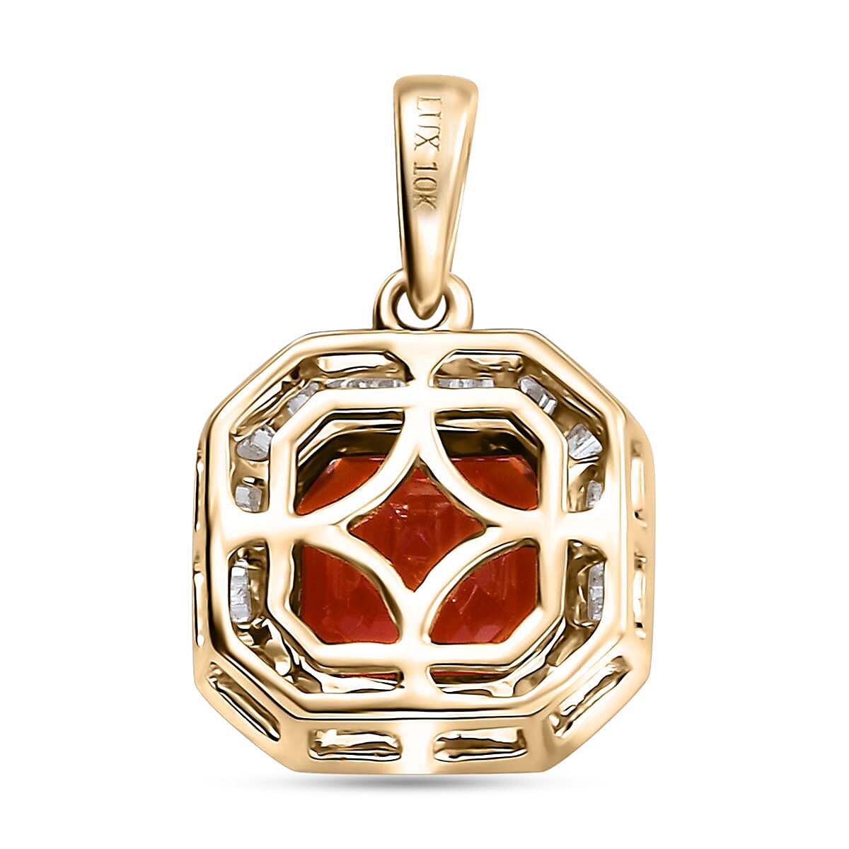 Luxoro Premium Crimson Fire Opal and Diamond 1.85 ctw Halo Pendant without Chain in 10K Yellow Gold