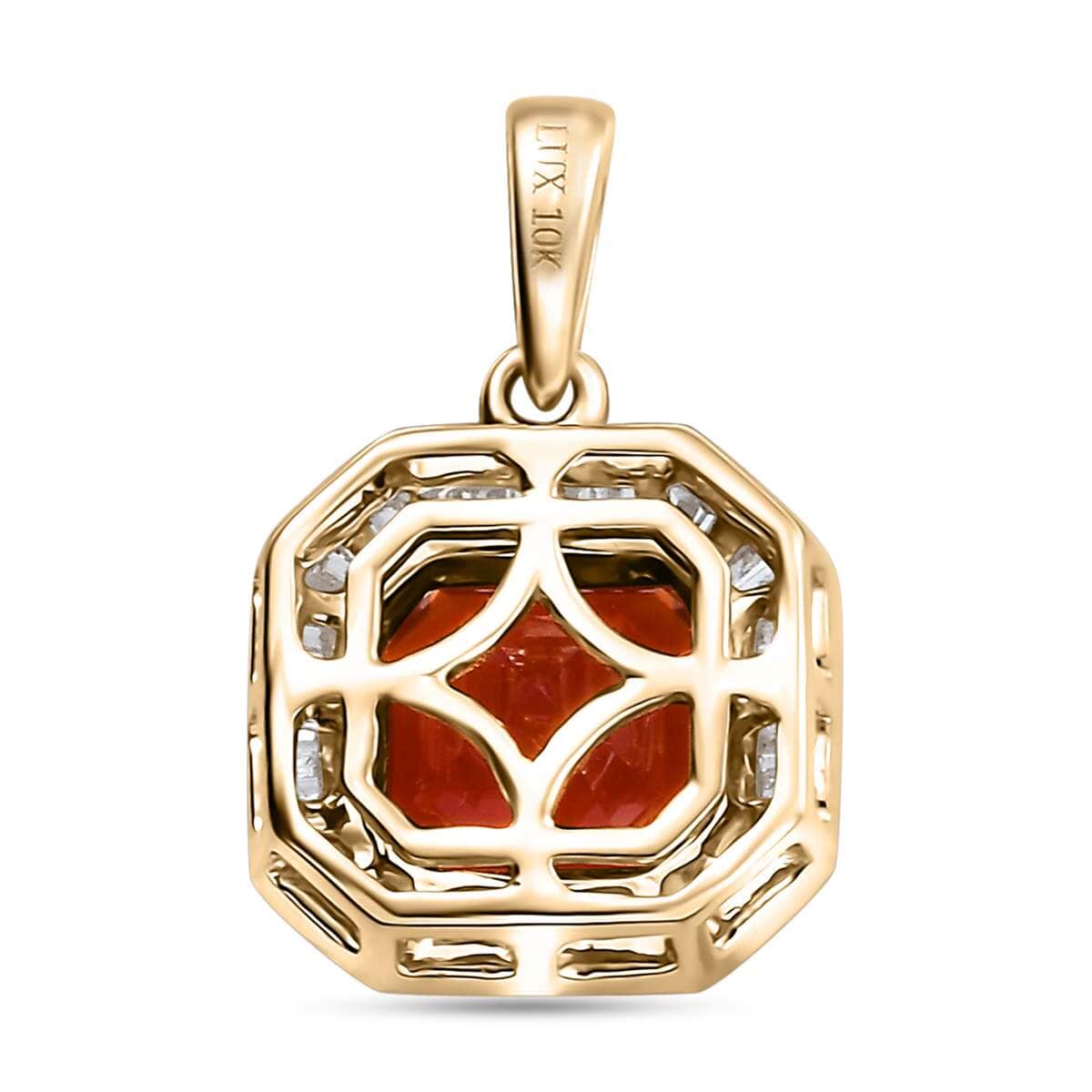 Doorbuster Luxoro Premium Crimson Fire Opal and Diamond 1.85 ctw Halo Pendant in 10K Yellow Gold image number 4