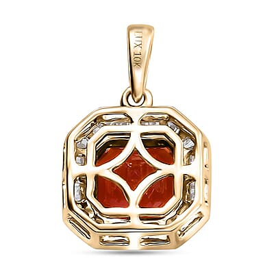 Luxoro Premium Crimson Fire Opal and Diamond 1.85 ctw Halo Pendant without Chain in 10K Yellow Gold