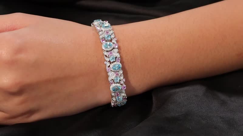 Cambodian Blue Zircon and Multi Gemstone 16.25 ctw Bracelet in Rhodium Over Sterling Silver (6.50 In)