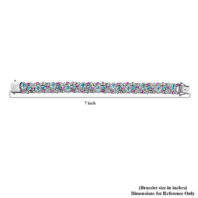 Cambodian Blue Zircon and Multi Gemstone 16.25 ctw Oceanic Bloom Bracelet in Rhodium Over Sterling Silver (6.50 In)