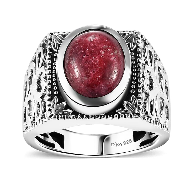 D'Joy Norwegian Thulite 7.40 ctw Men's Ring in Black Oxidized Sterling Silver (Size 10.0)