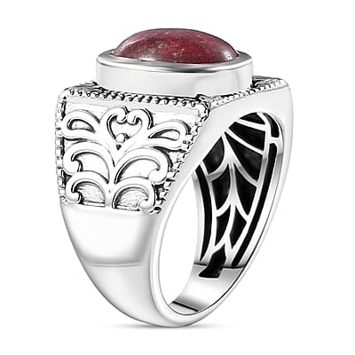 D'Joy Norwegian Thulite 7.40 ctw Men's Ring in Black Oxidized Sterling Silver (Size 10.0)